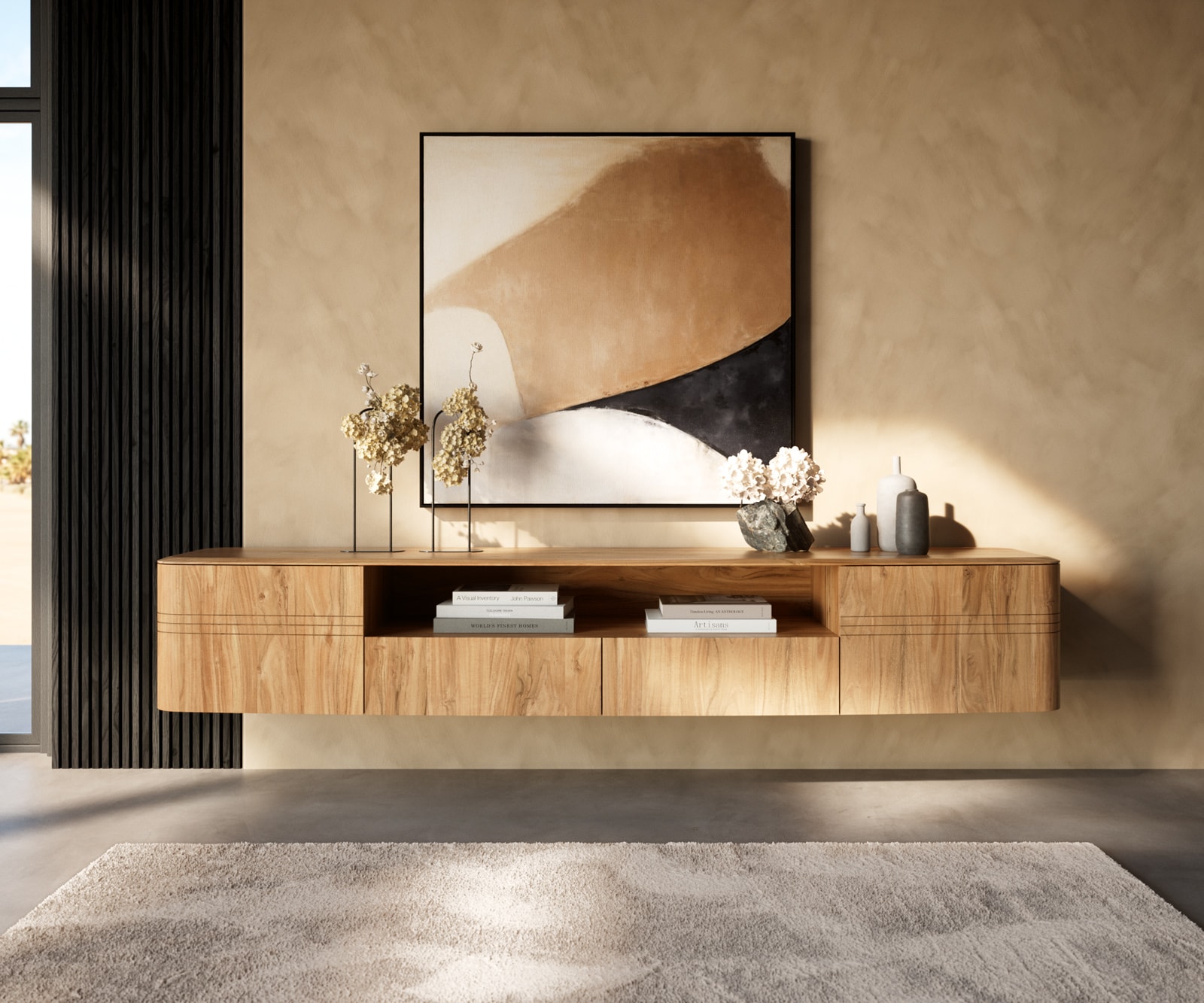 Tv-meubel Nagaru 240 cm acacia aura 2 deuren 2 laden 1 vak zwevend 2