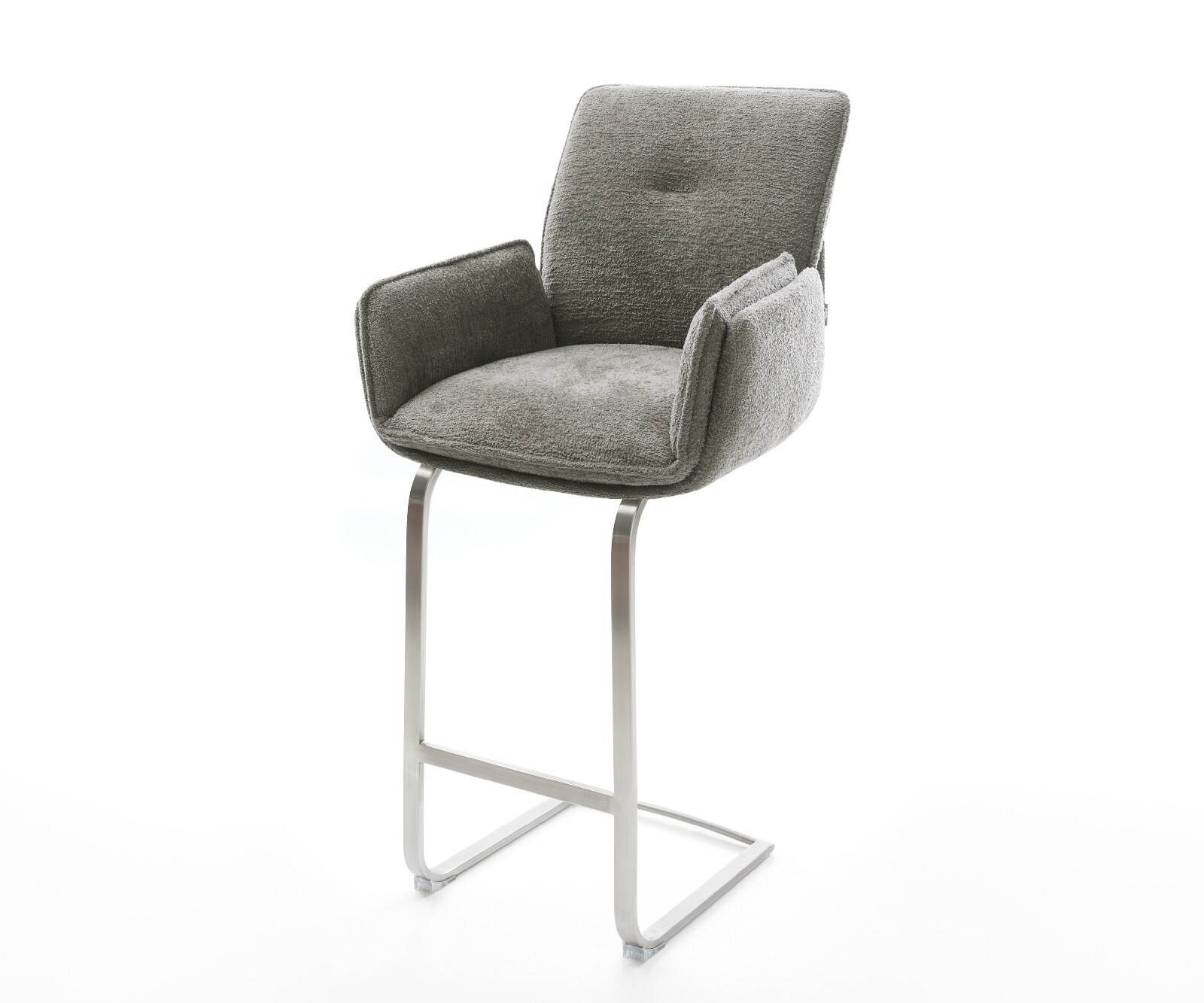 Barstoel Nela-Flex Bouclé zacht Mud Vrijkantelframe plat roestvrij staal Zilver 1