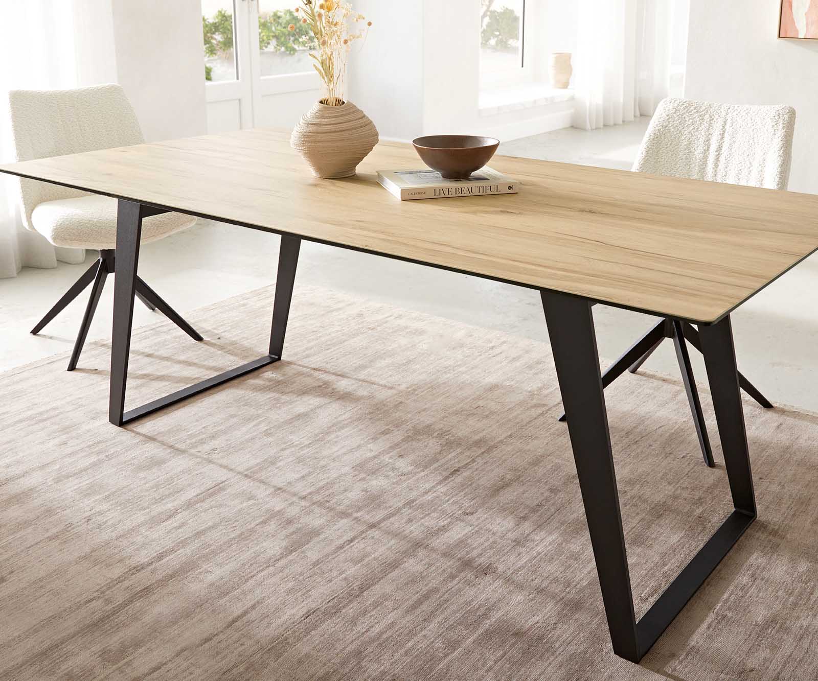 Eetkamertafel Edge 200x100 keramiek Laminam® Sabbia eiken kleur metaal schuin zwart 6 Eetkamertafel Edge 200x100 keramiek Laminam® Sabbia eiken kleur metaal schuin zwart 6