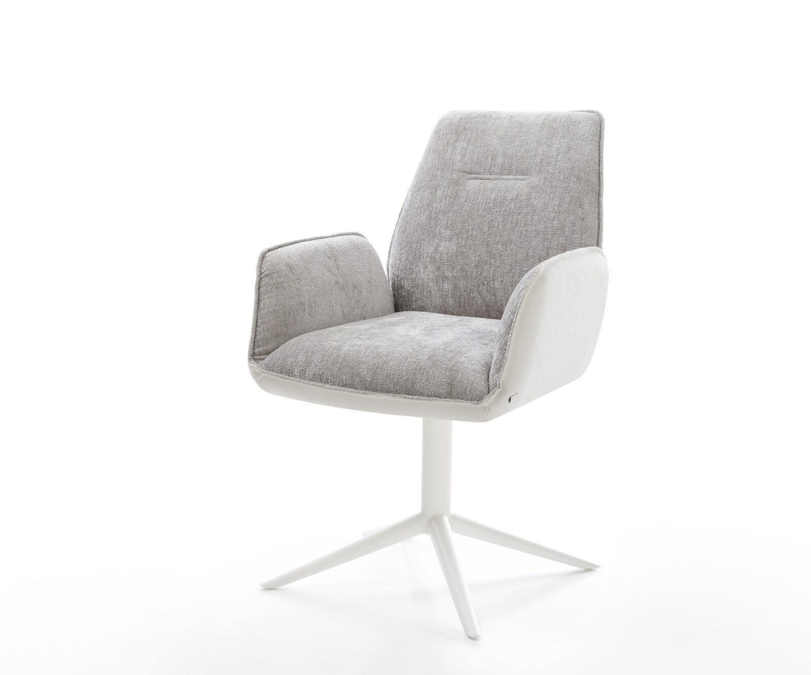 Draaistoel Zoa-Flex materiaalmix echt leer wit-zilver grijs kruispoot wit 360° draaibaar rocker-functie pocketveer kern