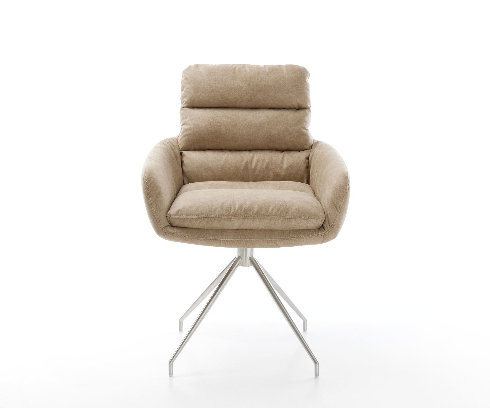 Eetkamerstoel Abelia-Flex met armleuning microvelours beige vintage kruisframe conisch roestvrij staal 1 Eetkamerstoel Abelia-Flex met armleuning microvelours beige vintage kruisframe conisch roestvrij staal 1