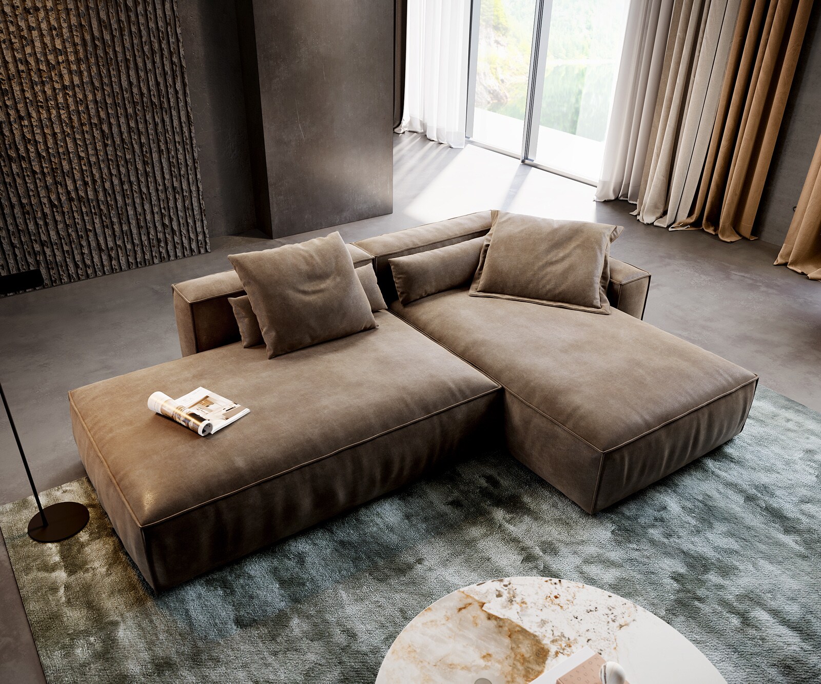 Hoekbank Freestyle 310x200 cm Microvezelmateriaal Taupe Vintage kedernaad 3