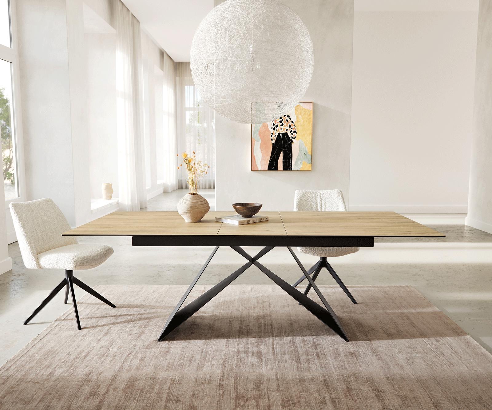 Eetkamertafel Edge 180-220x100 keramiek Laminam® Sabbia eiken kleur V-frame vlak staal zwart uitschuifbaar 6