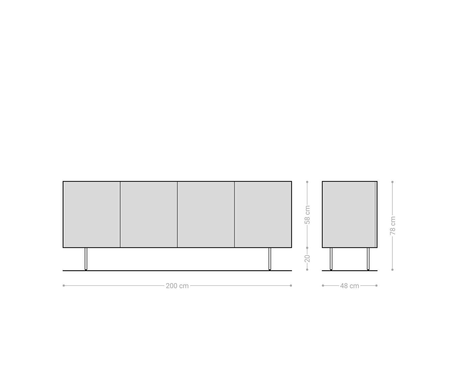 Dressoir Ashara 200 cm eiken natuur 3D-effect 4 deuren ronde voet metaal zwart 6