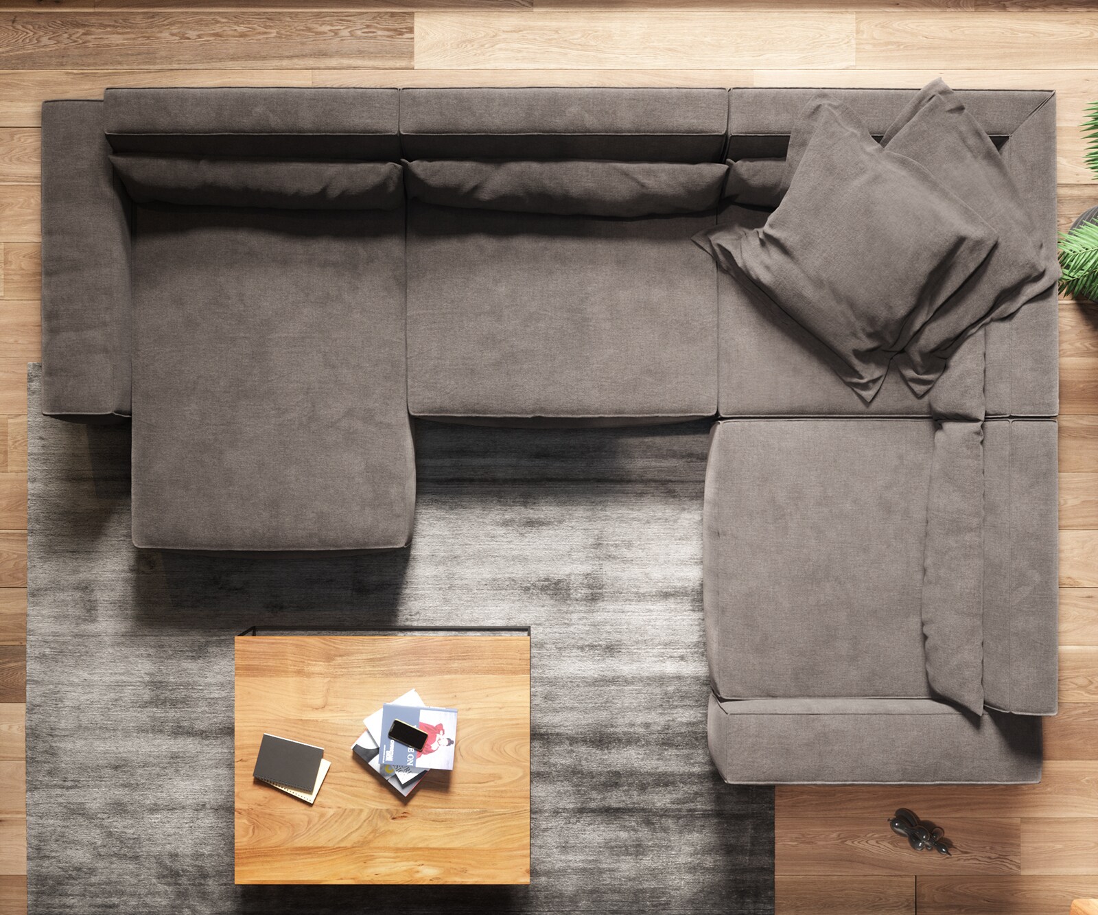 Woonkamerlandschap Sirpio XL 360x260 cm microvezel kaki bruin recamiere variabele 6