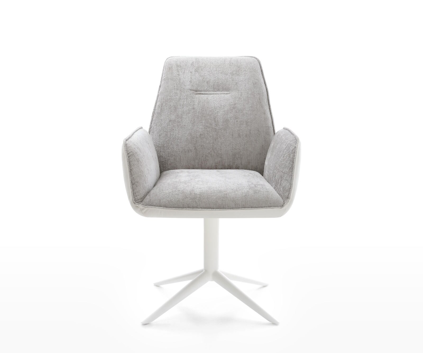 Draaistoel Zoa-Flex materiaalmix echt leer wit-zilver grijs kruispoot wit 360° draaibaar rocker-functie pocketveer kern 1