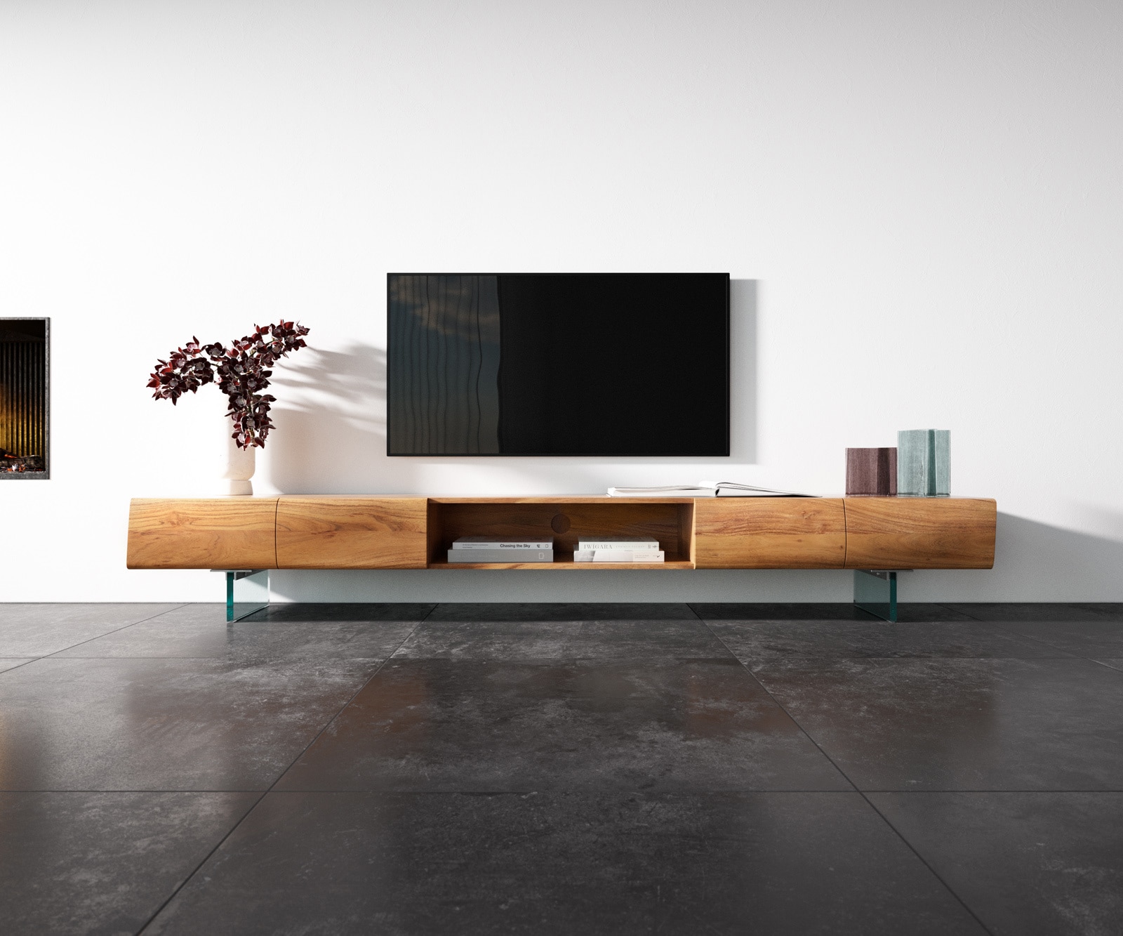 TV-meubel  New Live-Edge 240 cm acacia natuur 4 deuren 1 vak glazen poot 3 TV-meubel  New Live-Edge 240 cm acacia natuur 4 deuren 1 vak glazen poot 3