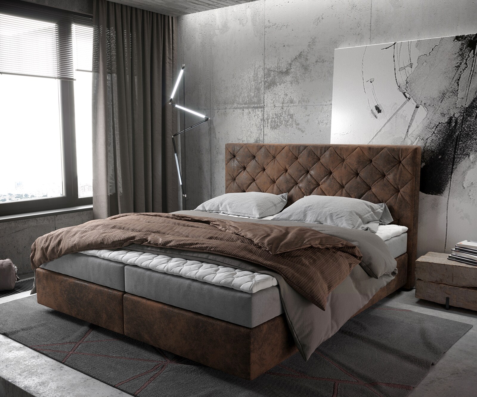 Boxspring-bed Dream-Great 180x200 cm bruin vintage met matras en topper