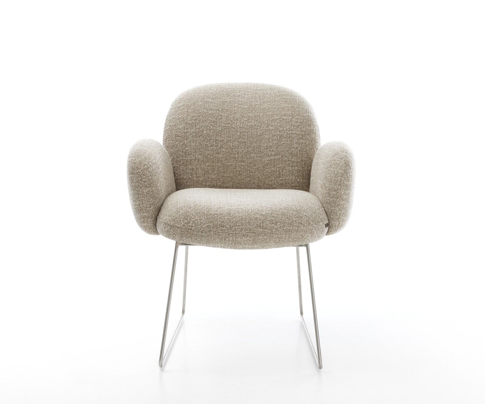 Eetkamerstoel Nube-Flex met armleuning geweven stof beige slipframe roestvrij staal pocketveer kern 2
