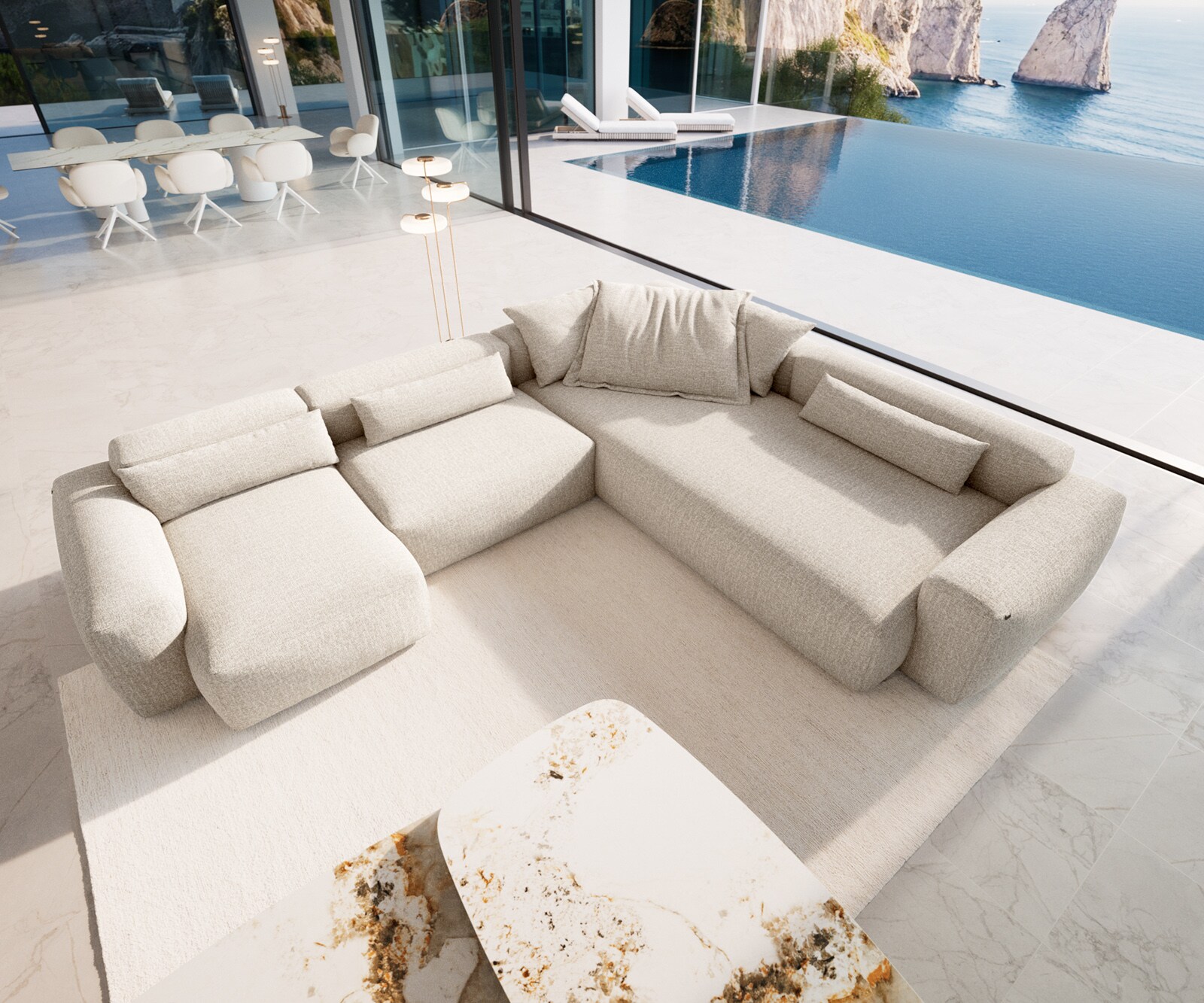 Woonkamer landschap Freestyle 360x290 cm Zachte Geweven stof Beige kapnaad 3