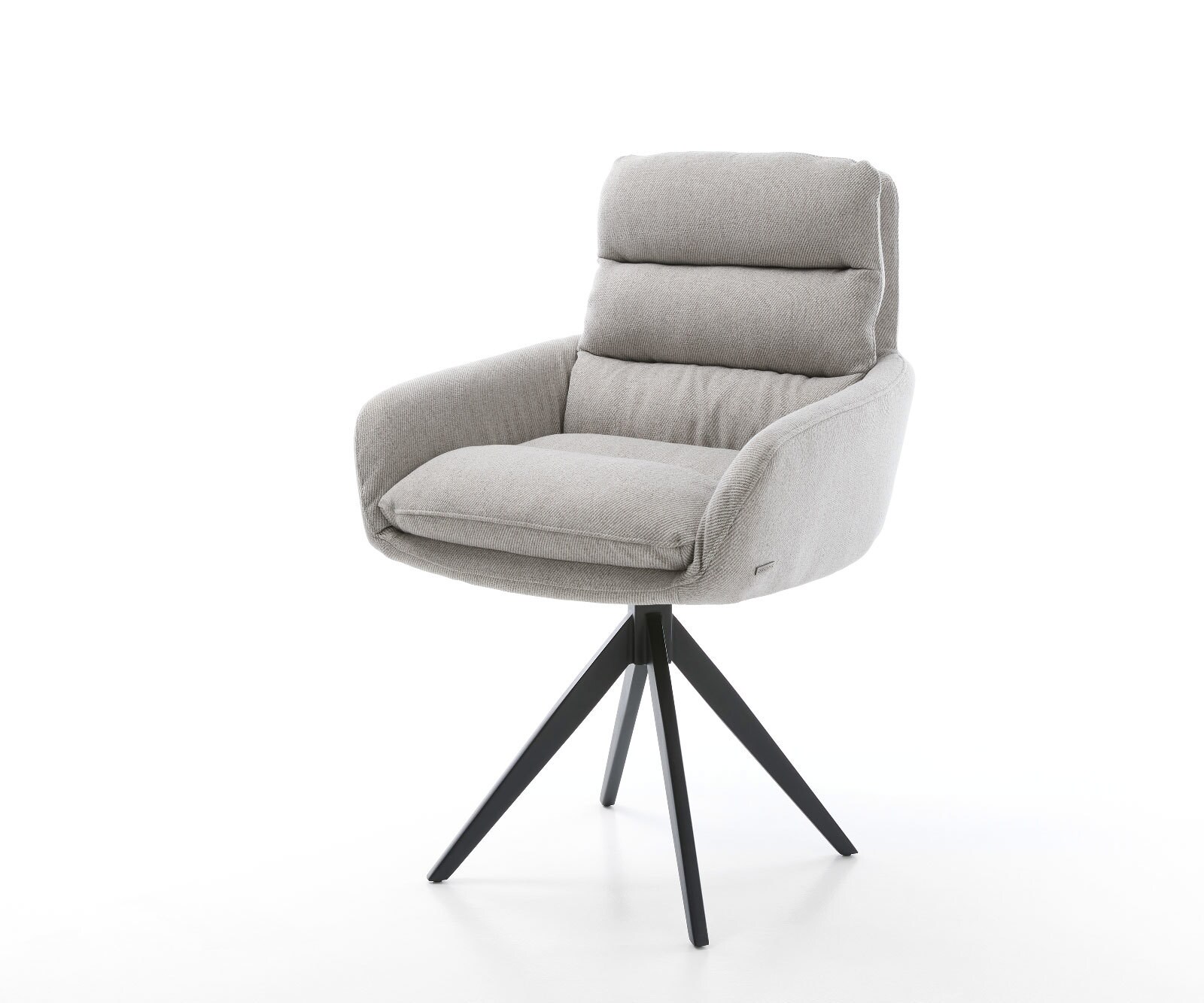 Eetkamerstoel Abelia-Flex met armleuning stripes lichtgrijs kruisframe hoekig zwart