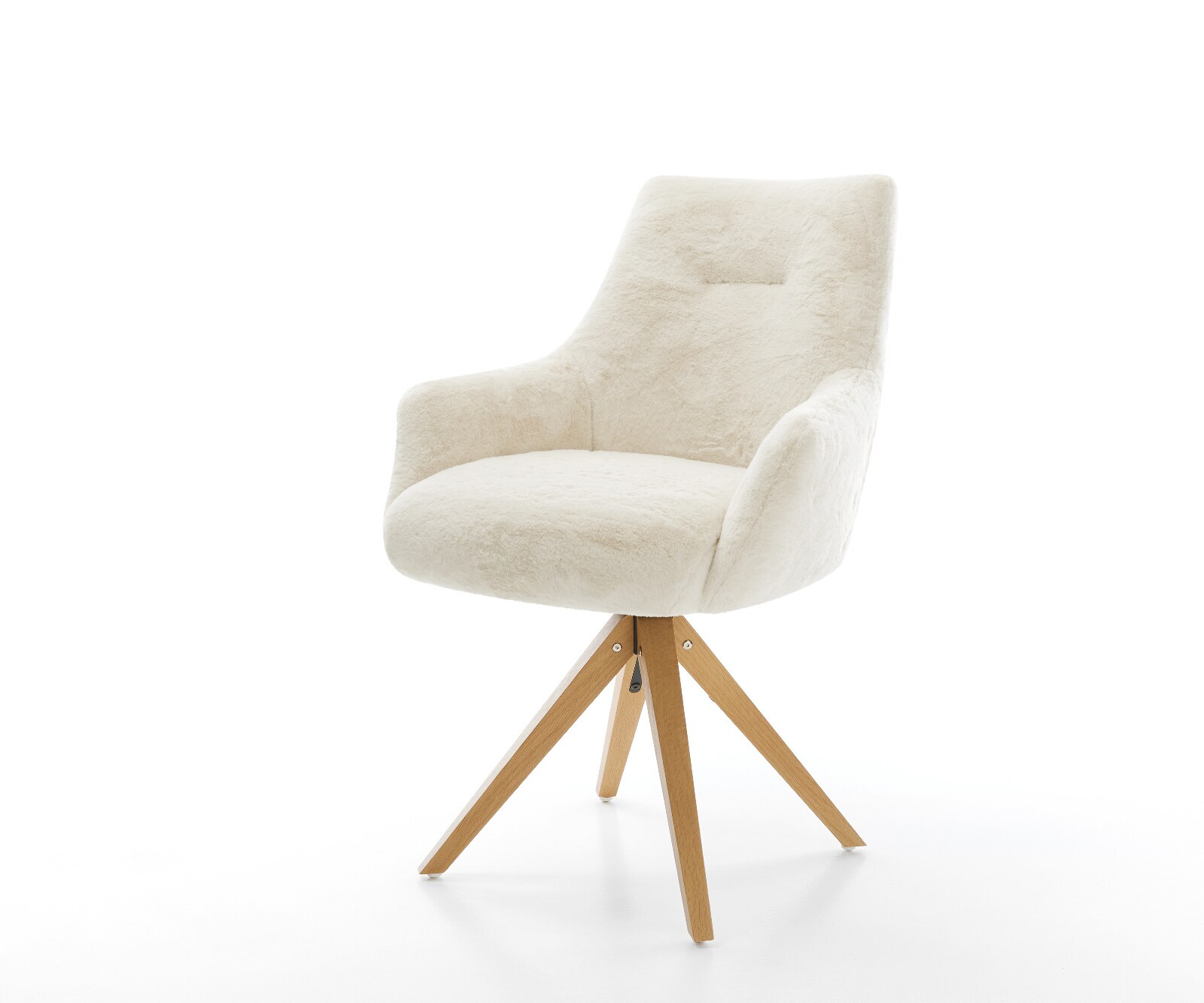 Draaistoel Alja-Flex met armleuning pluchen crème-wit houten frame hoekig natuur 180° draaibaar pocketveer kern 1