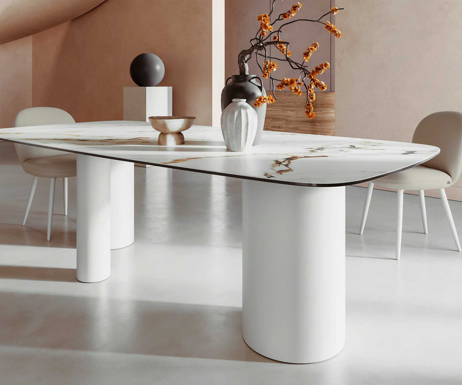 Eetkamertafel Edge Boot 240x120 keramiek Calacatta Luxe wit-Gold-grijs Troa metaal wit 6