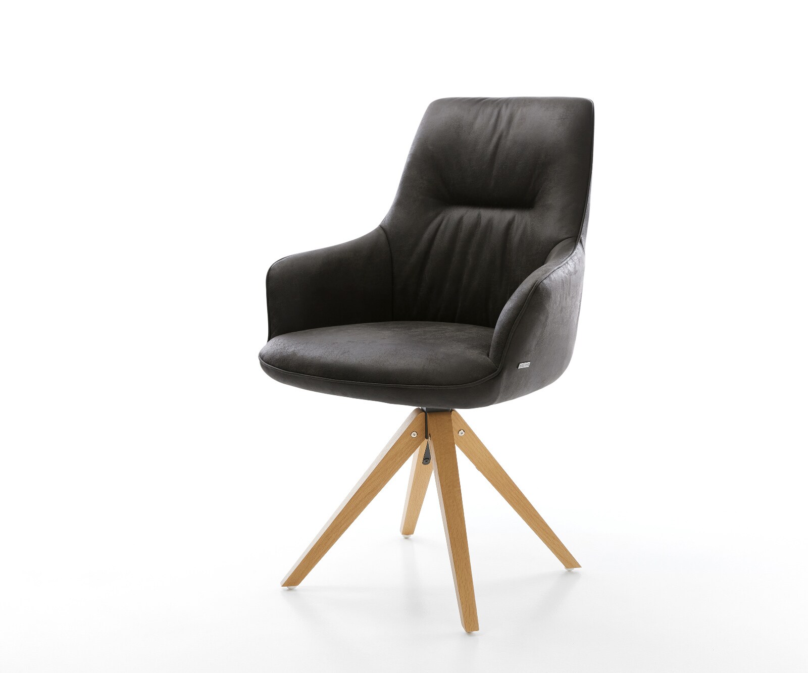 Draaistoel Zelia-Flex met armleuning microvelours antraciet vintage houten frame hoekig natuur 180° drehbar pocketveer kern 1