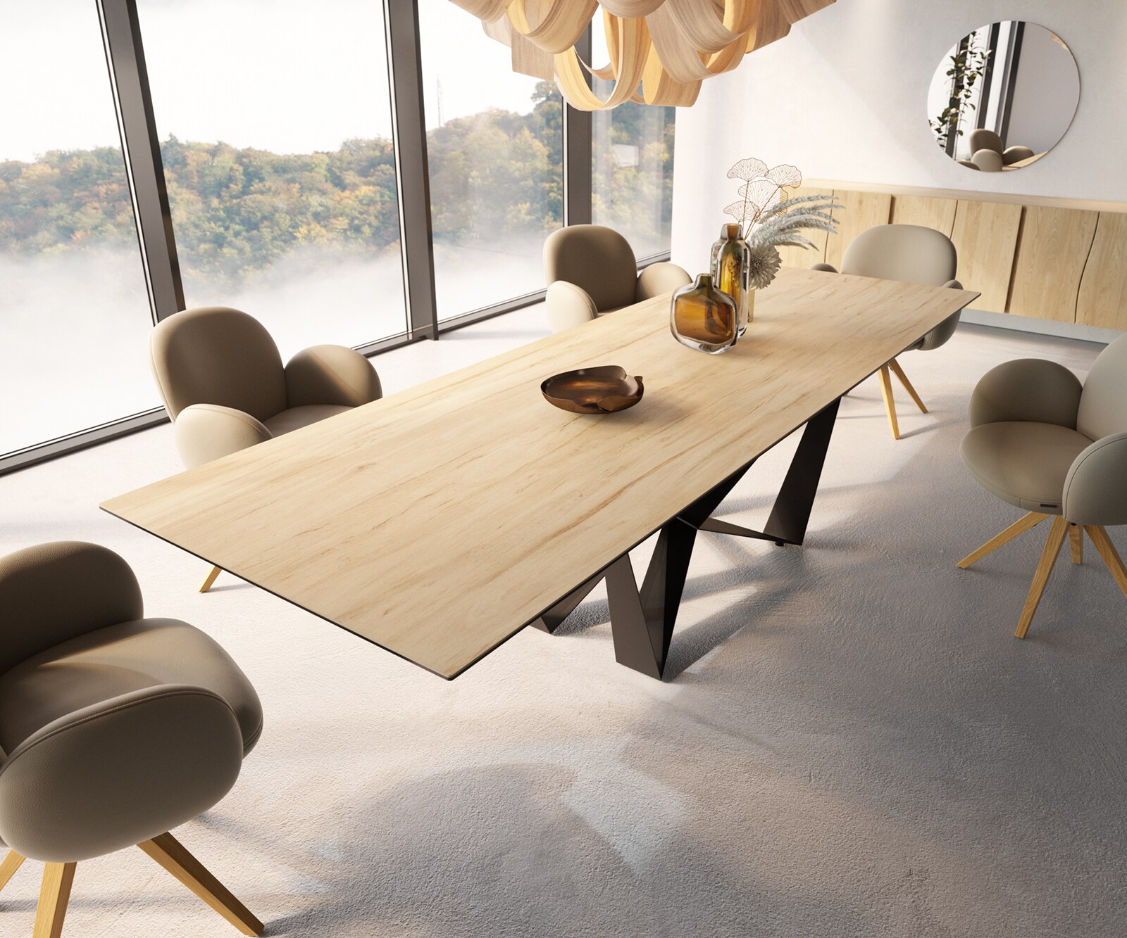 Eetkamertafel Edge 300x100 keramiek Laminam® Sabbia eiken kleur spider vlak staal zwart 7