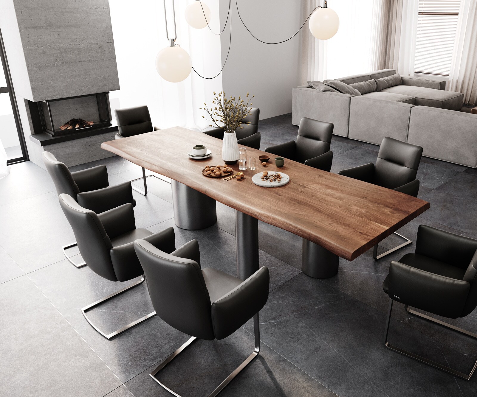 Eetkamertafel Edge 300x100 XL acacia bruin Troa roestvrij staal grafiet Live-Edge 4