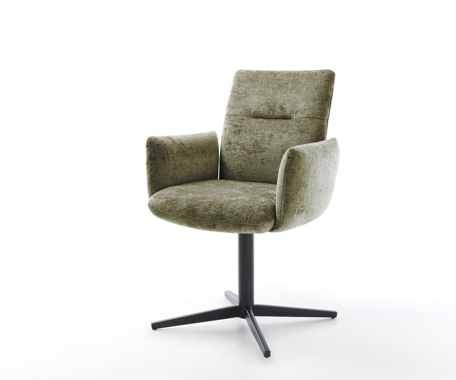Draaistoel Jova-Flex met armleuning chenille olijfgroen kruispoot zwart 360° draaibaar pocketveer kern