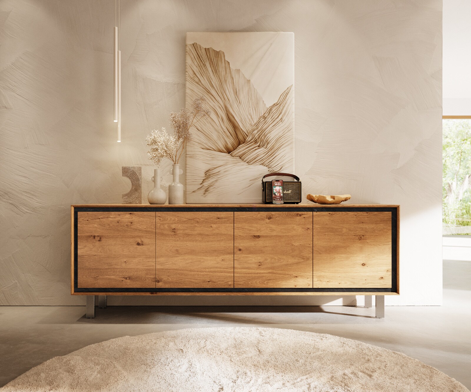 Dressoir Stonegrace 200 cm eiken natuur 4 deuren Poot vierkant roestvrij staal geborsteld 1