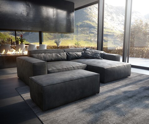 Hoekbank Sirpio XL 270x170 cm kunstleer vintage antraciet variabele rugleuning met kruk