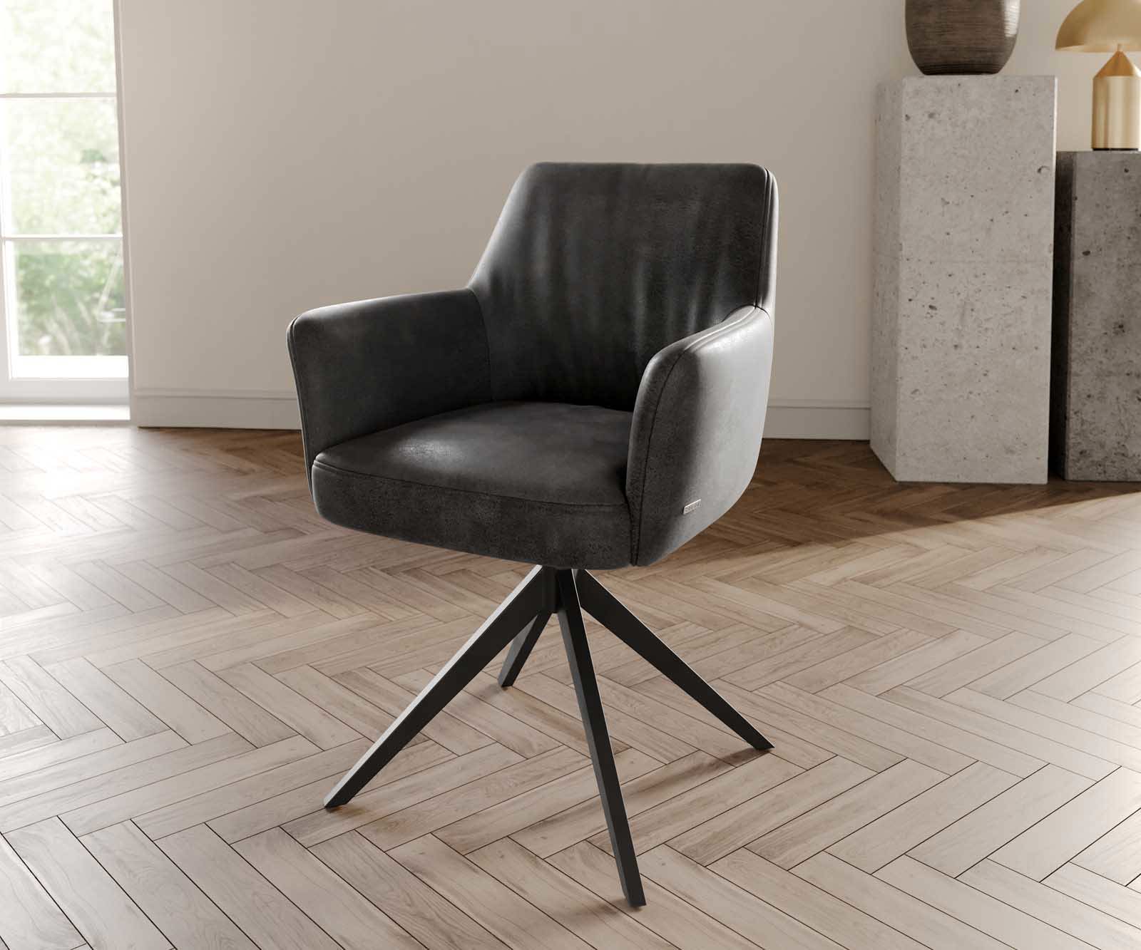 Draaistoel Xana-Flex met armleuning microvelours antraciet vintage kruisframe breed zwart 360° draaibaar pocketveer kern