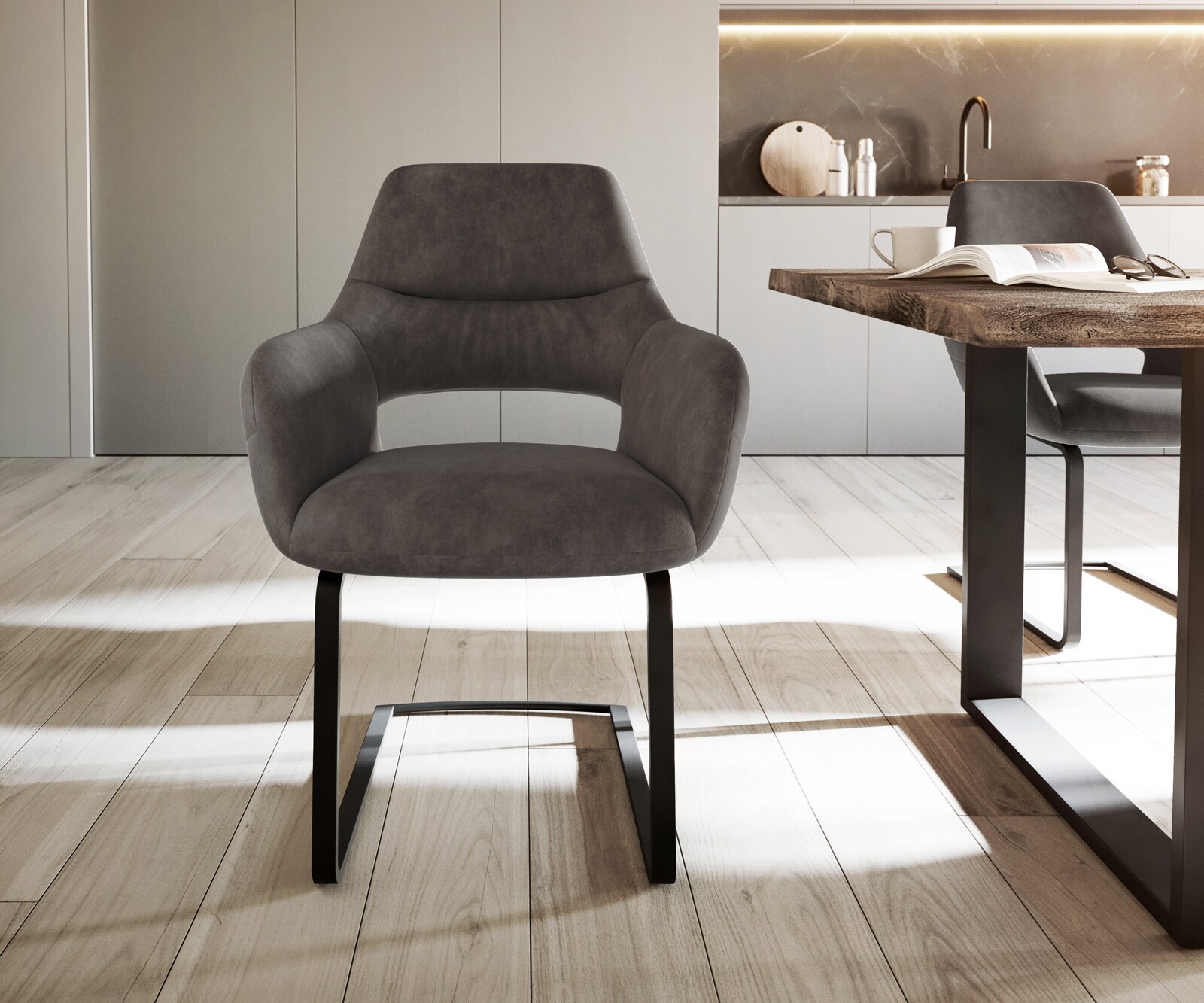 Sledemodel Yago-Flex met armleuning microvelours antraciet vintage sledemodel vlak zwart pocketveer kern 1 Sledemodel Yago-Flex met armleuning microvelours antraciet vintage sledemodel vlak zwart pocketveer kern 1