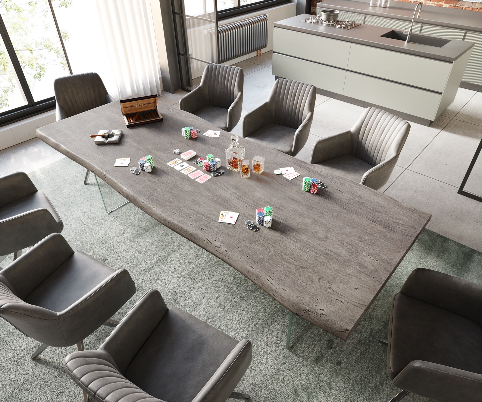 Eettafel Edge 260x100 acacia platina  glas Live-Edge 2 Eettafel Edge 260x100 acacia platina  glas Live-Edge 2