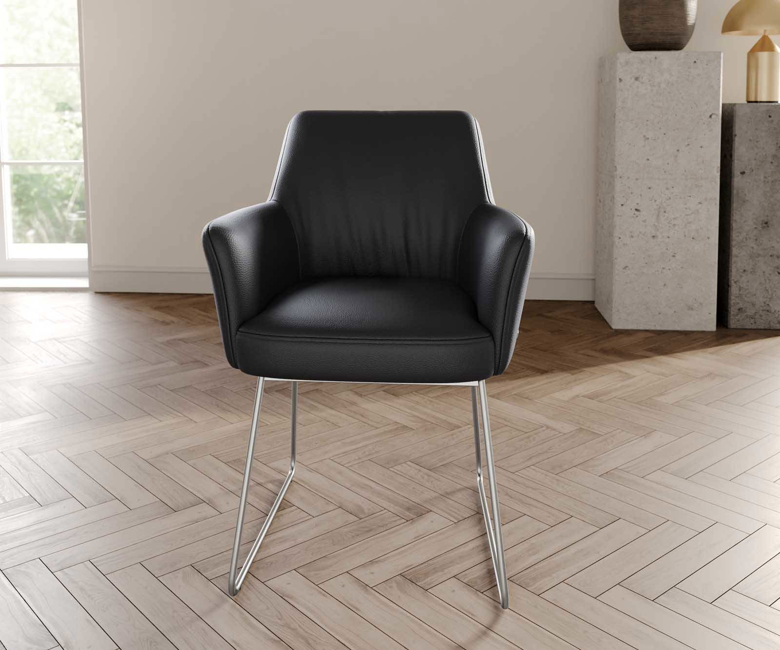 Eetkamerstoel Xana-Flex met armleuning echt leer zwart slipframe roestvrij staal pocketveer kern 1 Eetkamerstoel Xana-Flex met armleuning echt leer zwart slipframe roestvrij staal pocketveer kern 1