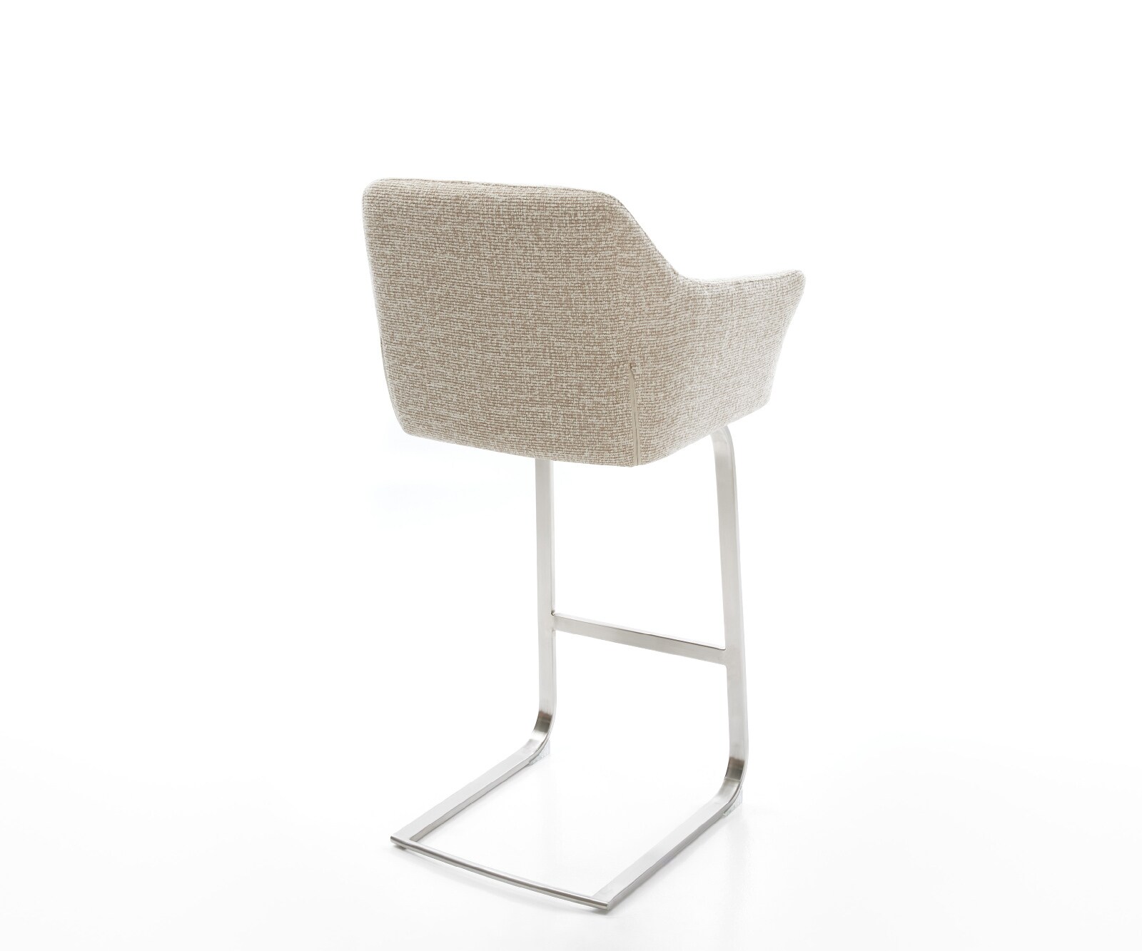 Barstoel Yulo-Flex Zachte Geweven stof Beige Vrijkantelframe plat roestvrij staal Zilver 4