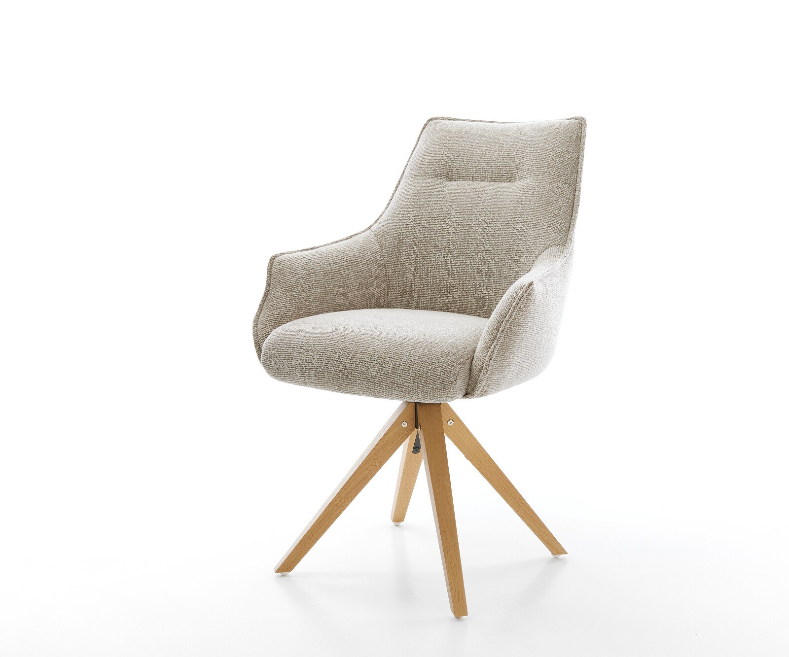 Draaistoel Alja-Flex met armleuning geweven stof beige houten frame hoekig natuur 180° draaibaar pocketveer kern