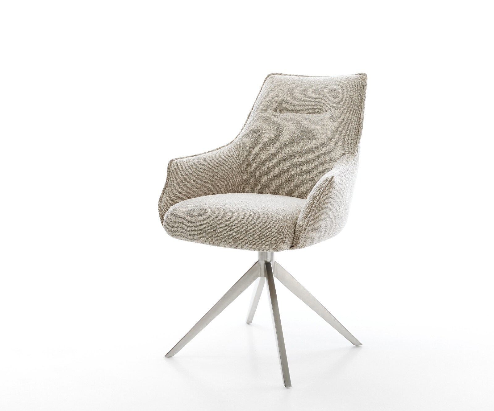 Draaistoel Alja-Flex met armleuning geweven stof beige kruisframe breed roestvrij staal 360° draaibaar pocketveer kern