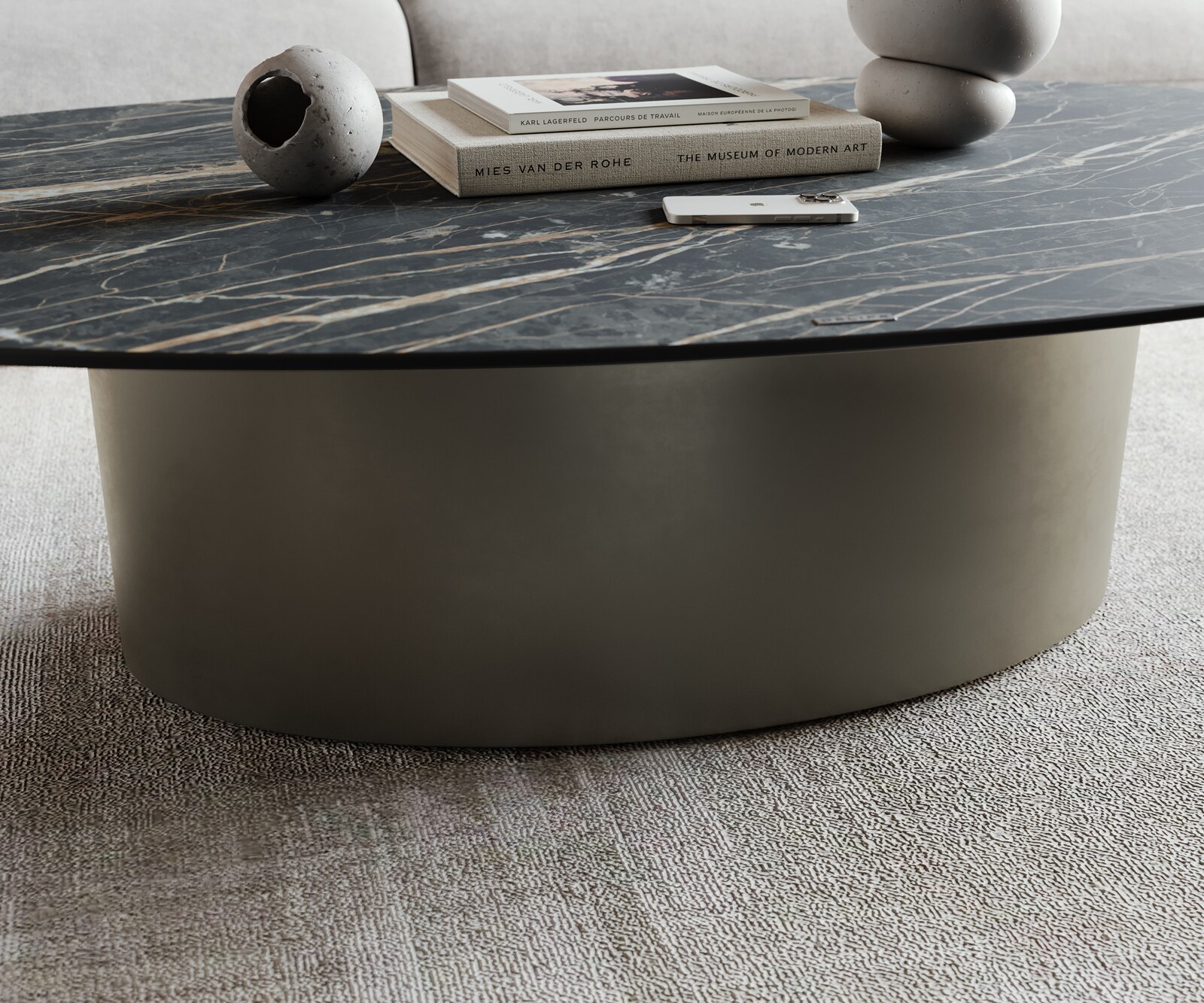 Salontafel Casilda 150x90 cm keramiek Laminam®Noir Desir Bruin middenpoot titaniumeffect 4