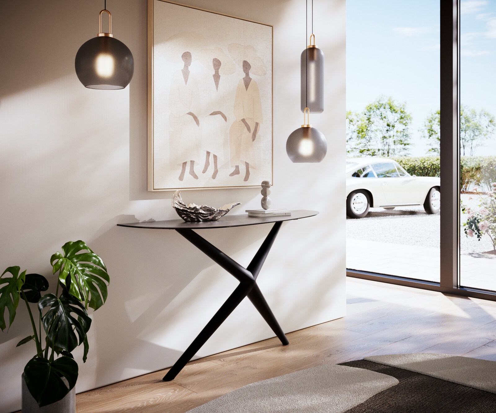 Consoletafel Edge Oval 140x40 cm Keramiek Beton Grijs Estelo Metaal Zwart 7