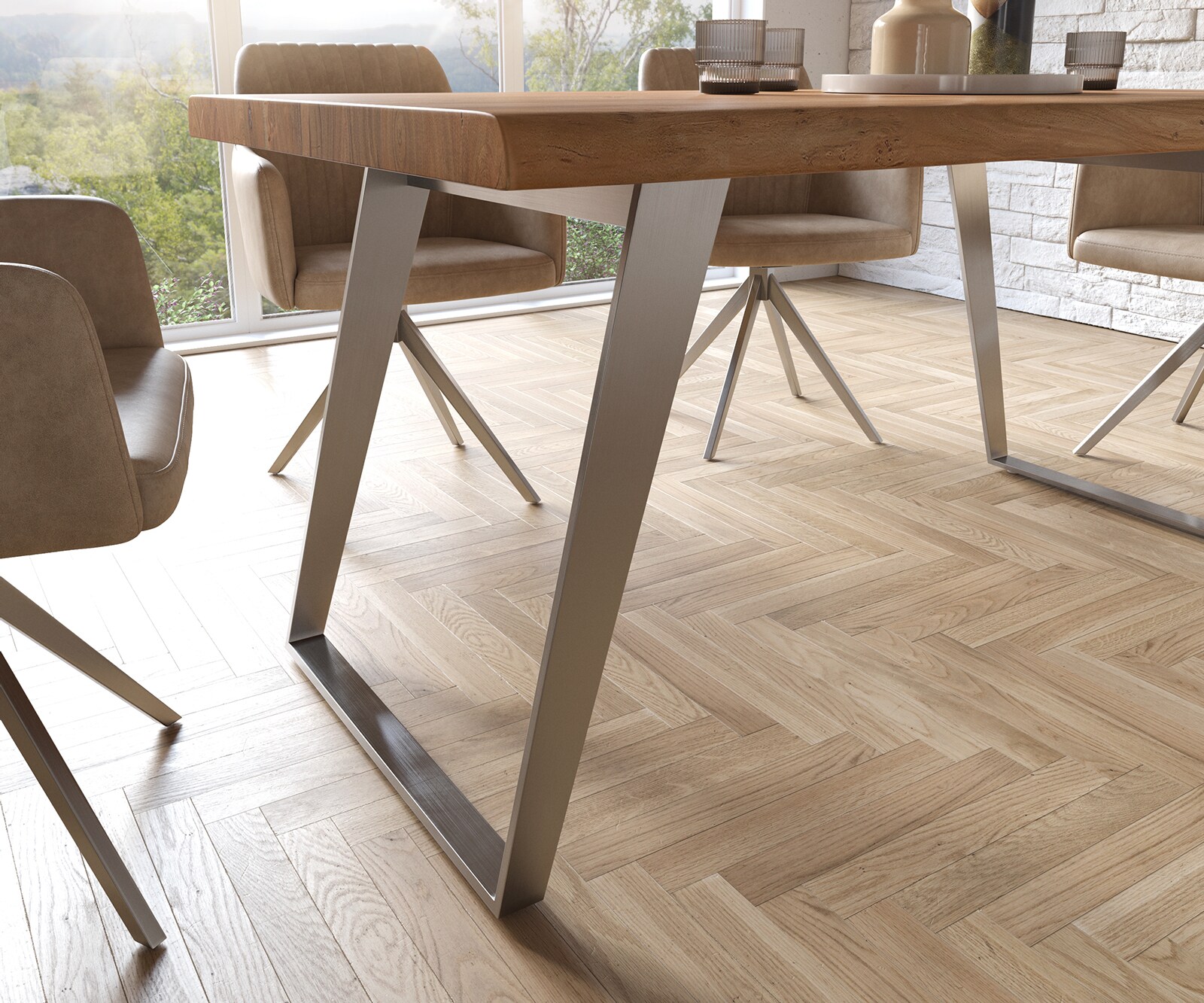 Eettafel Edge 160x90 XL acacia natuur roestvrij staal  schuin Live-Edge 5