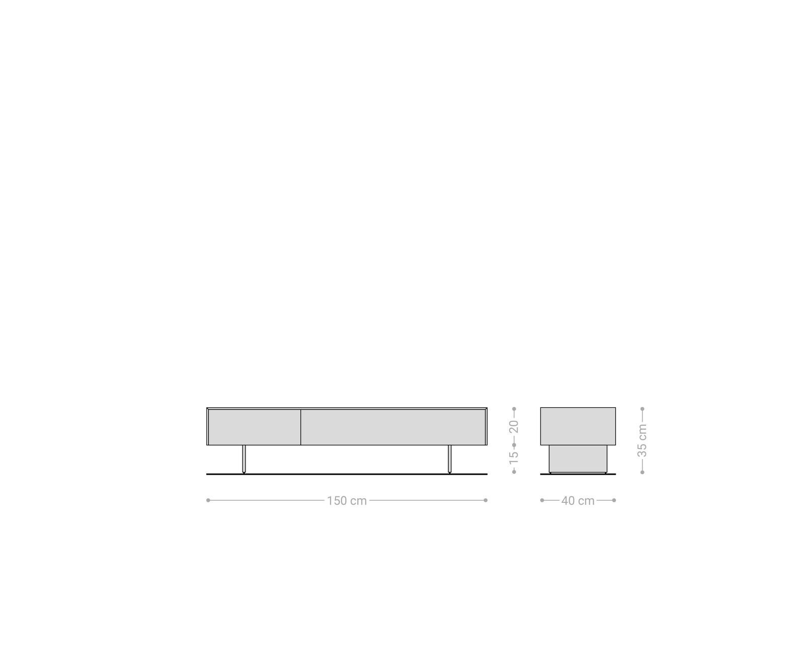 Tv-meubel Cuor 150 cm Keramiek Beton Grijs 1 Flap 1 Laden Zwevende voet look Roestvrij staal 8