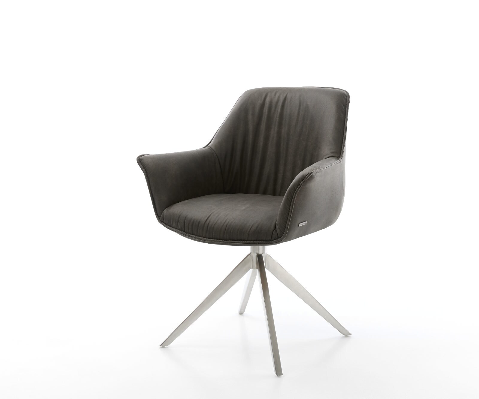 Eetkamerstoel Keila-Flex met armleuning microvelours antraciet vintage kruisframe breed roestvrij staal