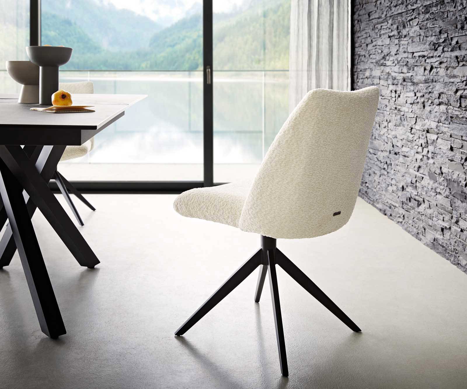 Draaistoel Elso-Flex bouclé wit kruisframe breed zwart 360° draaibaar pocketveer kern 4 Draaistoel Elso-Flex bouclé wit kruisframe breed zwart 360° draaibaar pocketveer kern 4