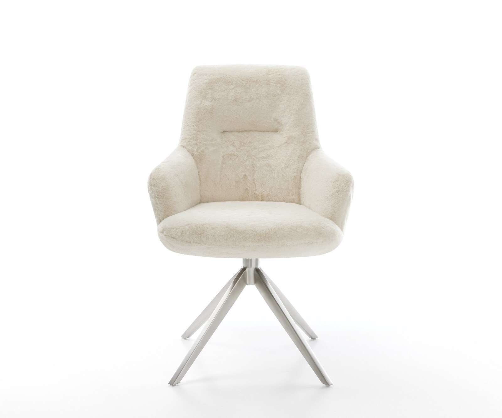 Draaistoel Zelia-Flex met armleuning pluchen crème-wit kruisframe breed roestvrij staal 360° draaibaar rocker-functie pocketveer kern 2