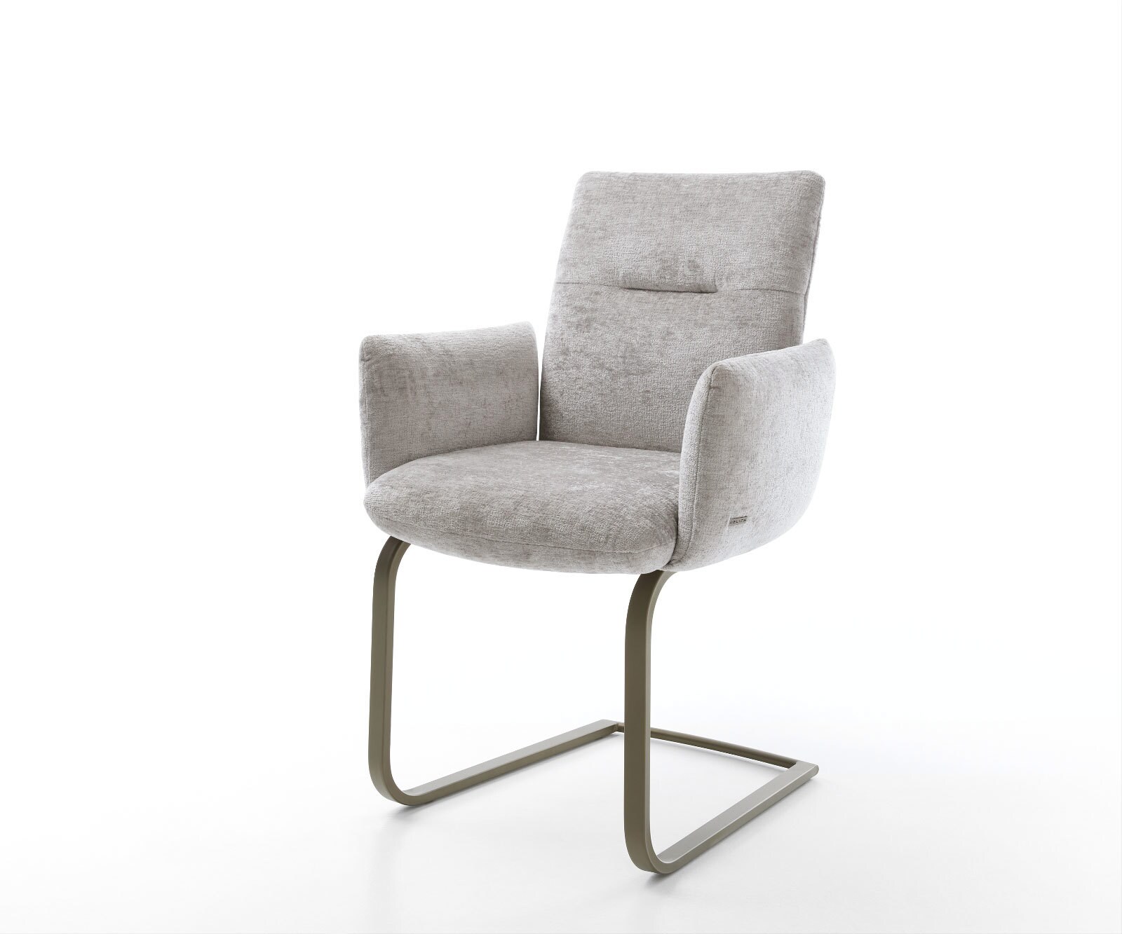 Sledemodel Jova-Flex met armleuning chenille zilver grijs sledemodel vlak afwerking met titanium pocketveer kern