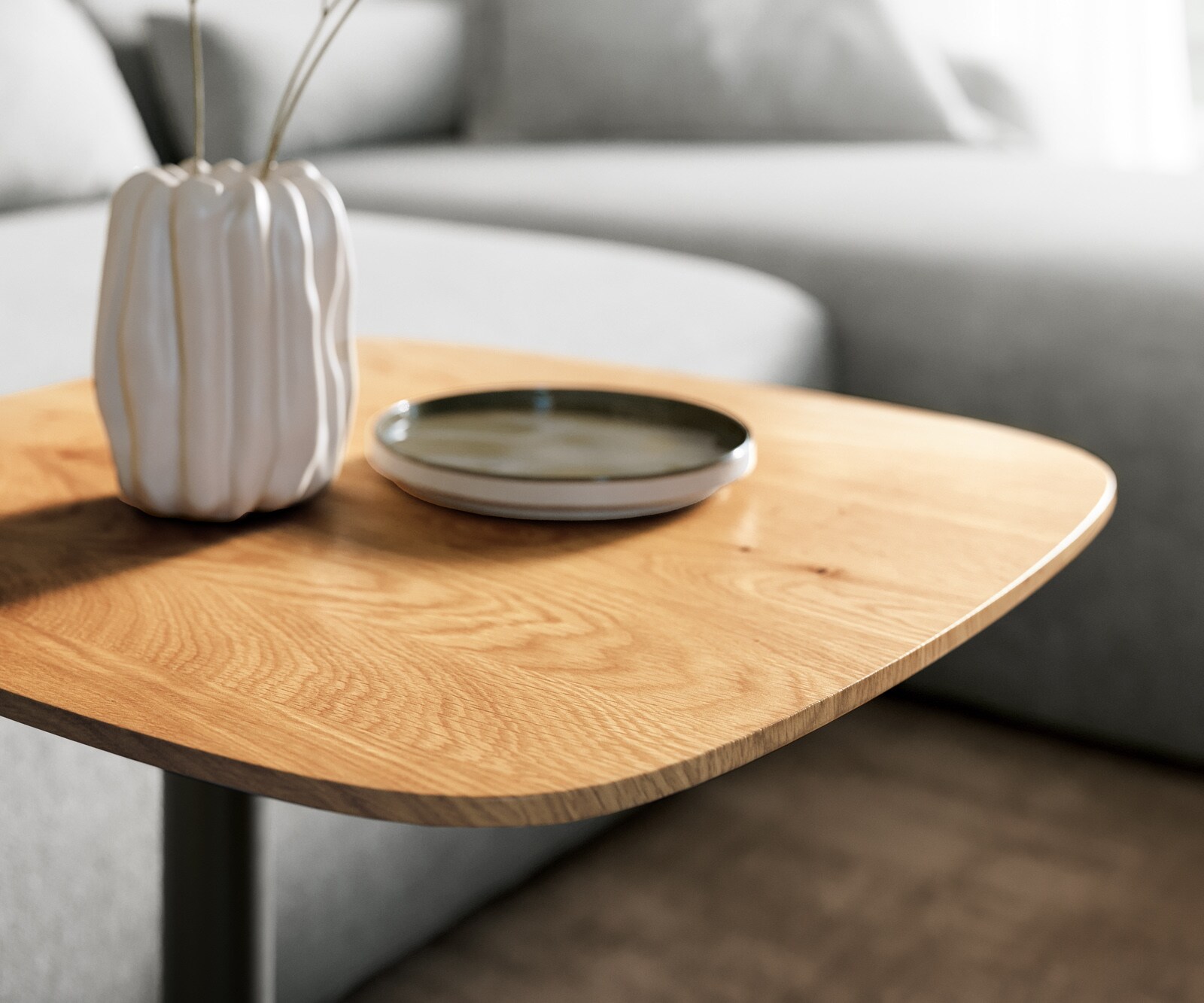 Bijzettafel Edge Boot 50x50 cm Eiken Naturel Zwitserse rand Eleny zwart metaal 4