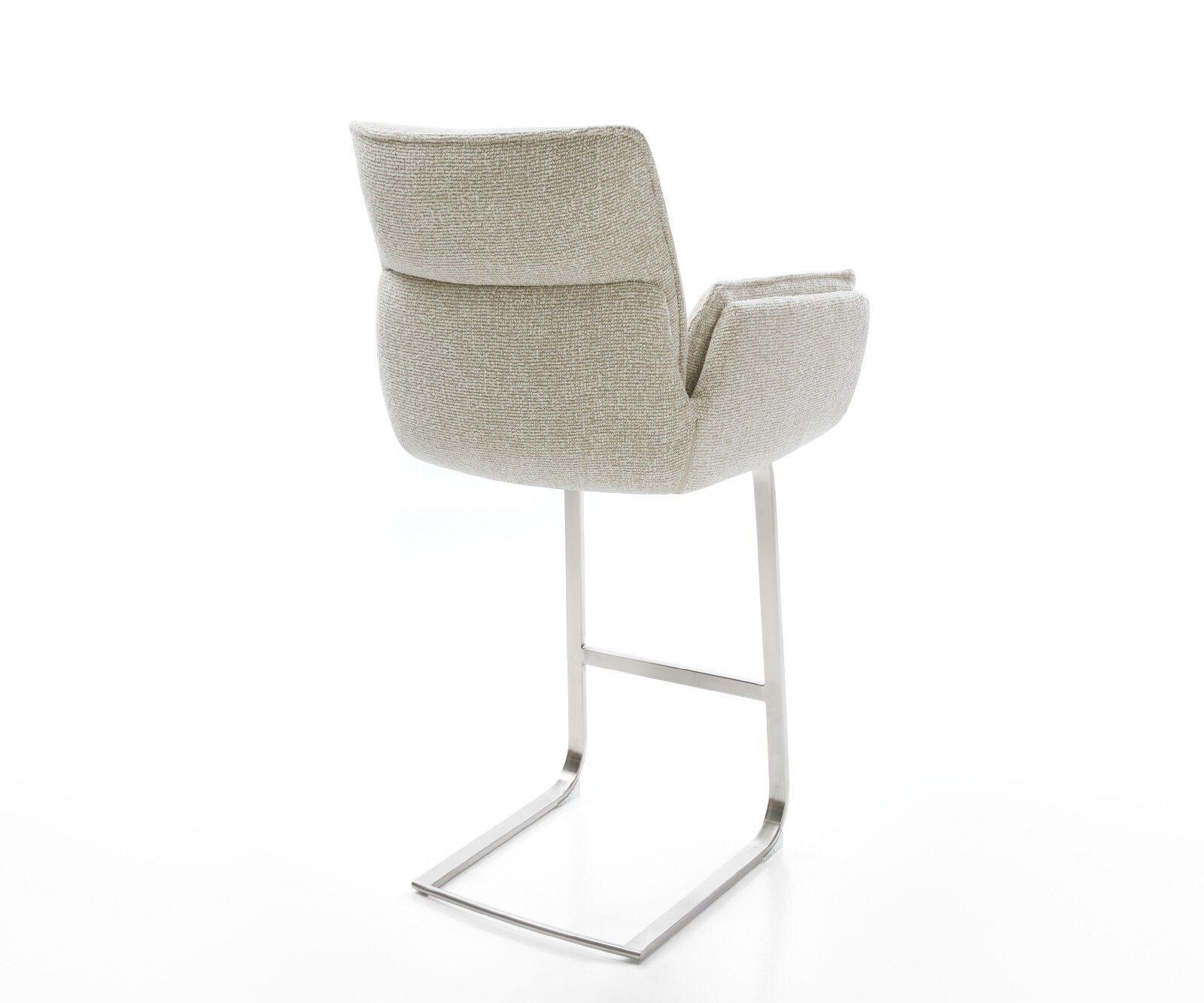 Barstoel Nela-Flex Zachte Geweven stof Beige Vrijkantelframe plat roestvrij staal Zilver 5