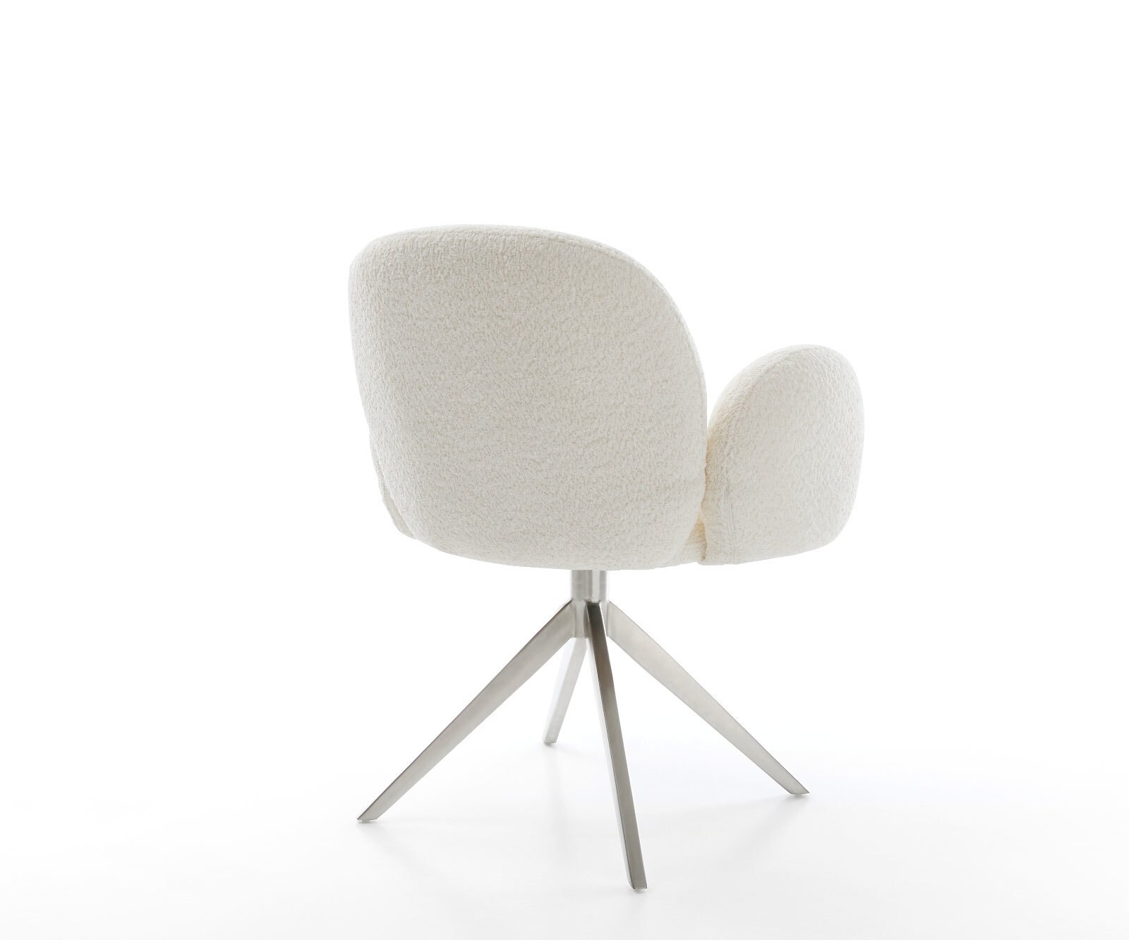 Draaistoel Nube-Flex met armleuning bouclé wit kruisframe breed roestvrij staal 360° draaibaar rocker-functie pocketveer kern 4