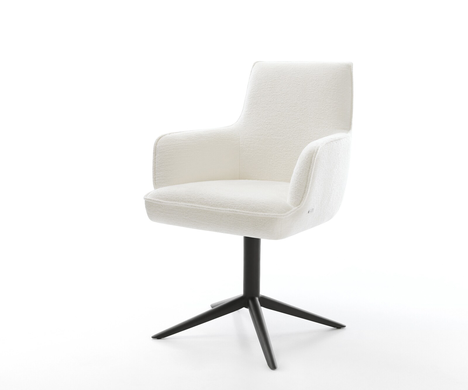 Draaistoel Heira-Flex met armleuning bouclé zacht beige kruispoot zwart 360° draaibaar rocker-functie pocketveer kern 1