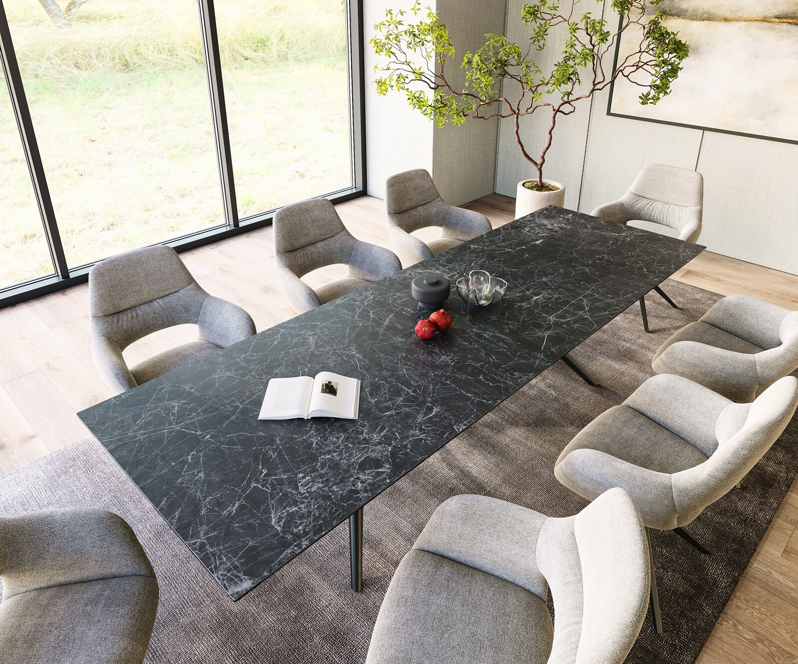 Eetkamertafel Edge 300x100 keramiek Laminam®Nero Greco Anthrazit Estelar rond  metaal zwart 3