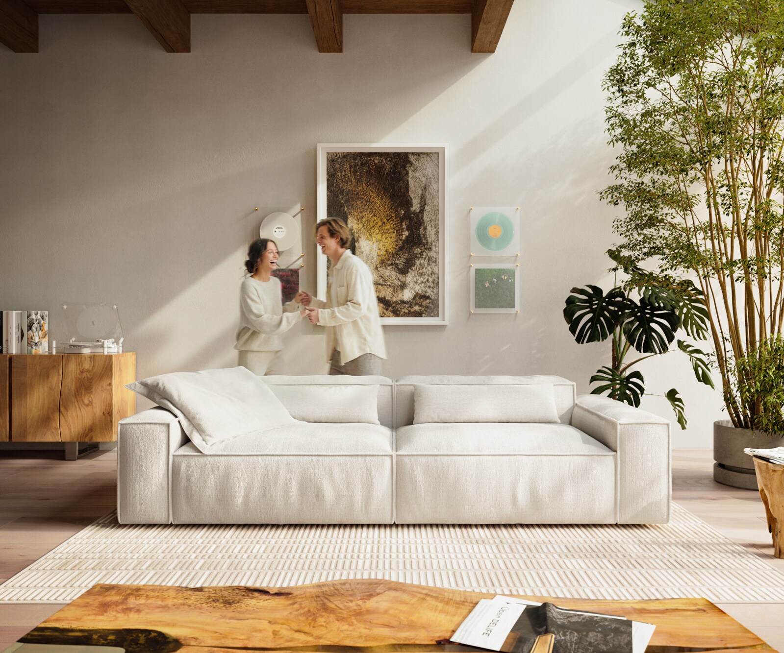 Grote bank Freestyle Cozy 280x110 cm Bouclé zacht beige 3