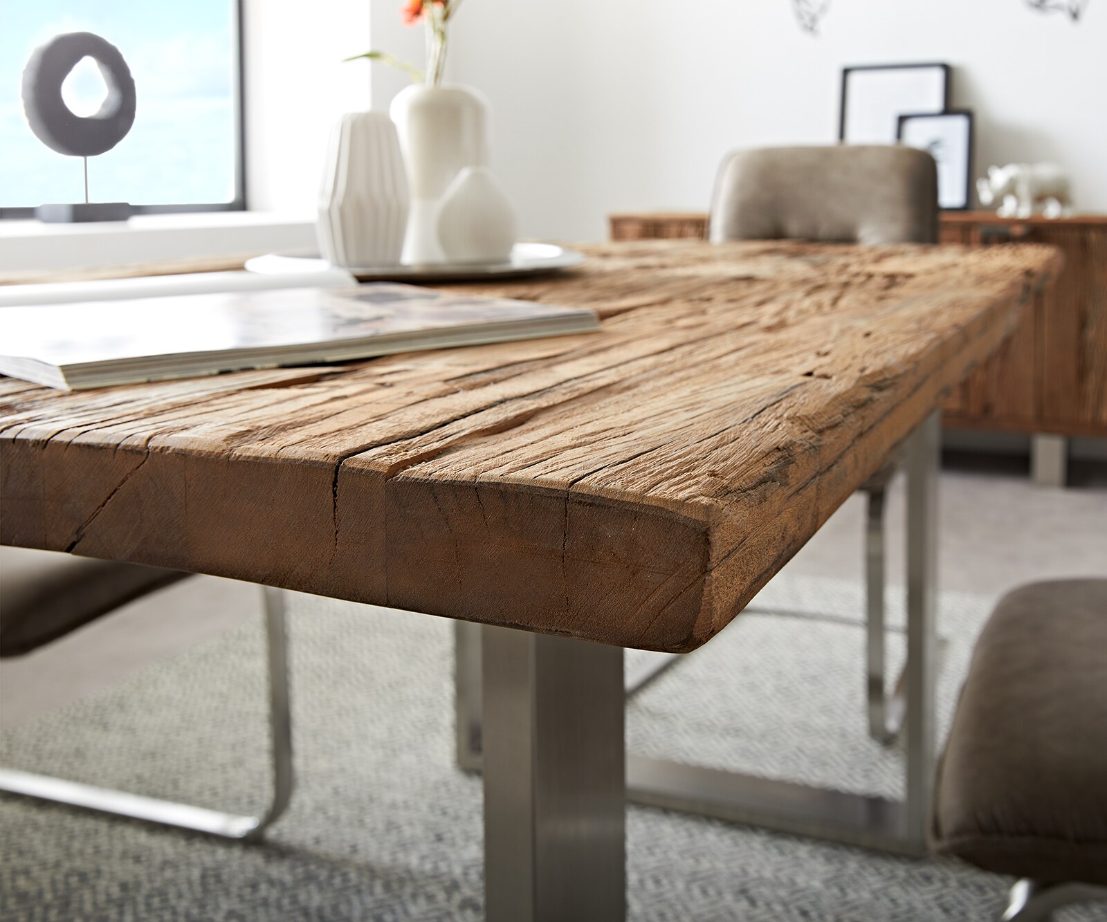 Eettafel Reclaimed 140x90 cm vintage look roestvrij staal smal 4 Eettafel Reclaimed 140x90 cm vintage look roestvrij staal smal 4