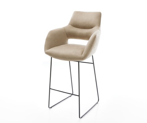 Barstoel Yago-Flex Microvezel Beige Vintage Sledeonderstel metaal zwart Zwart Pocketvering
