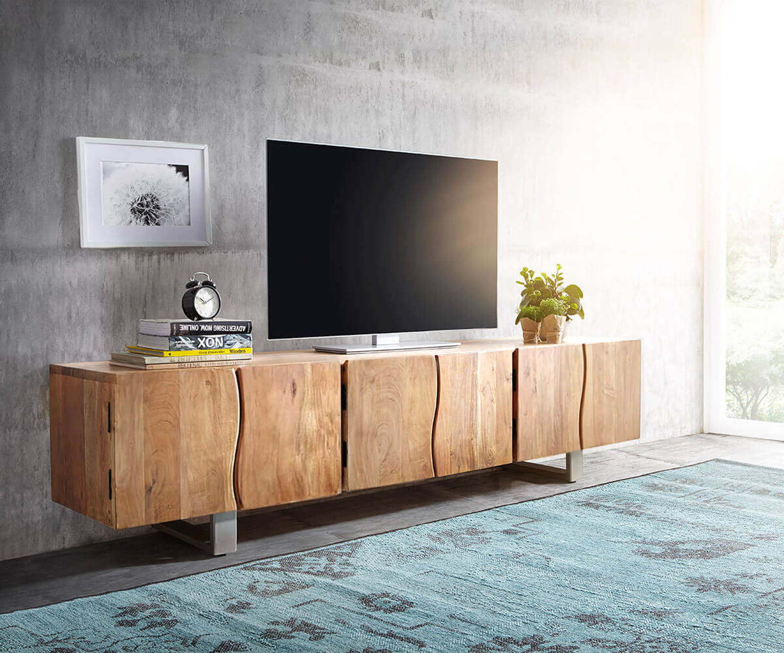TV-meubel Live-Edge 220 cm massief acacia natuur 6 deuren 1