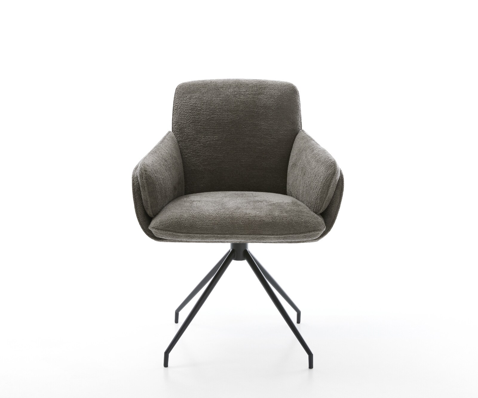 Eetkamerstoel Luan-Flex met armleuning bouclé zacht mud kruisframe conisch zwart 1