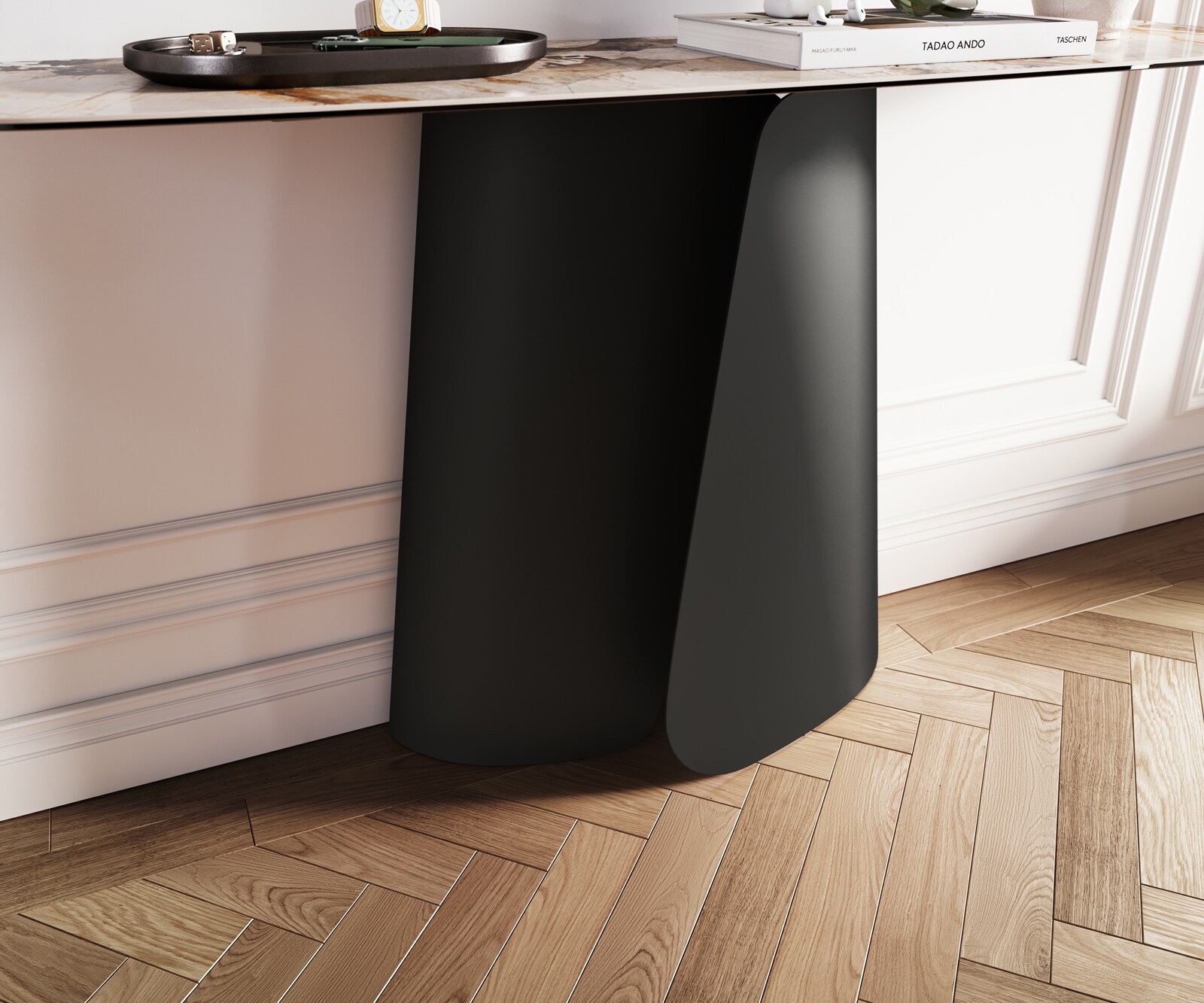 Consoletafel Edge Bootvorm 140x40 cm Keramiek Patagonia Poliert Livos Metaal Zwart 6