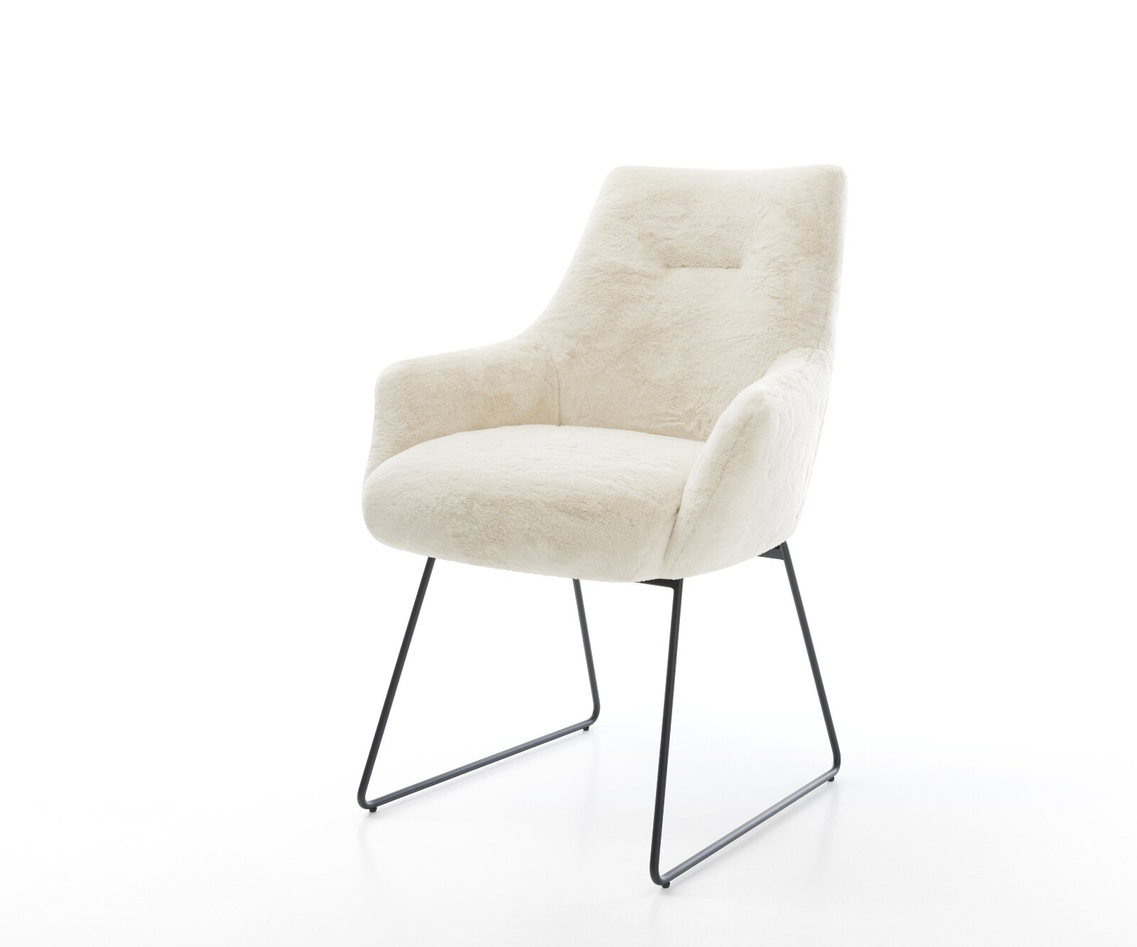 Eetkamerstoel Alja-Flex met armleuning pluchen crème-wit slipframe zwart pocketveer kern